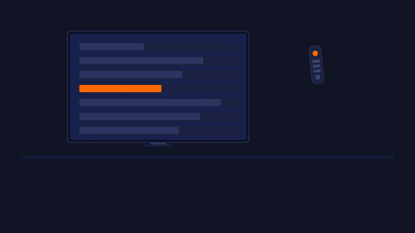 Abstrakte Illustration eines Smart-TV-Bildschirms mit Programmführer-Zeilen und Fernbedienung