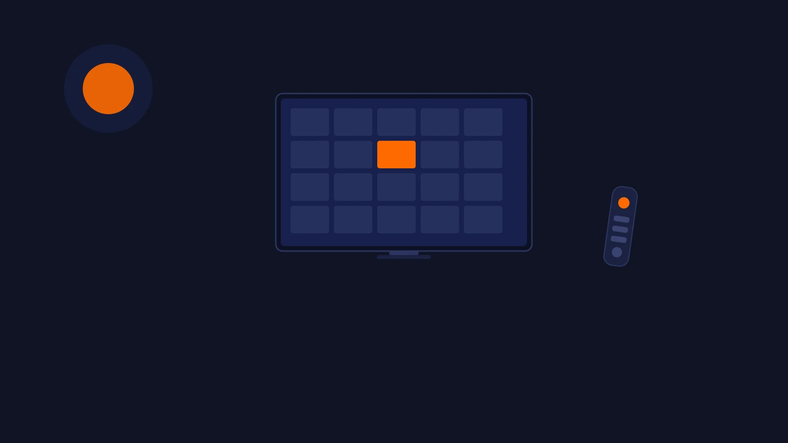 Abstrakte Illustration eines Smart-TV-Bildschirms mit Kanalraster und Fernbedienung