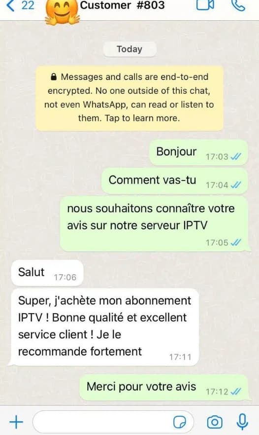 WhatsApp-Gespräch mit einer Kundenmeinung zu Qualität und Service
