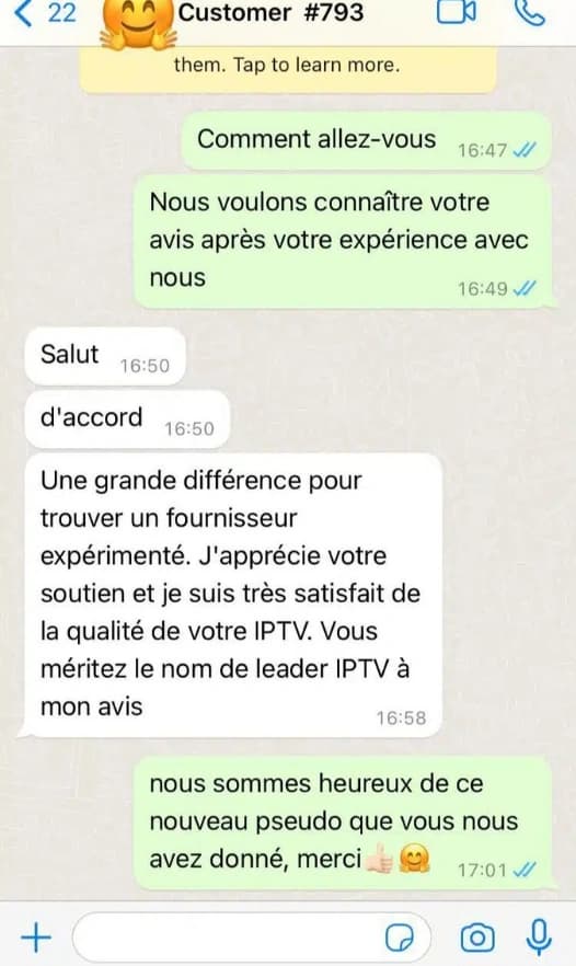 WhatsApp-Gespräch mit einer positiven Rückmeldung zum IPTV-Service